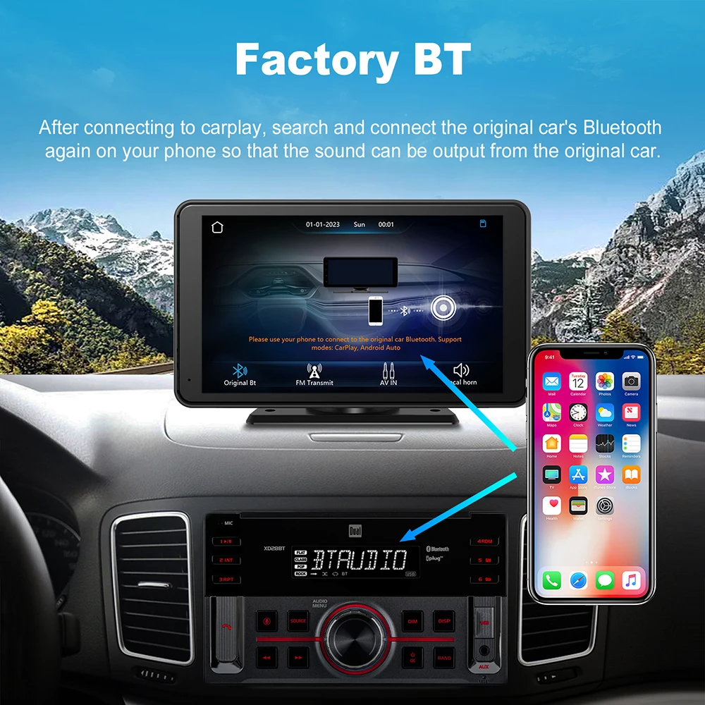 7 Inch Touch Screen Car Portable Wireless  CarPlay Android Auto Multimedia Player Bluetooth PhoneLink FM Radio