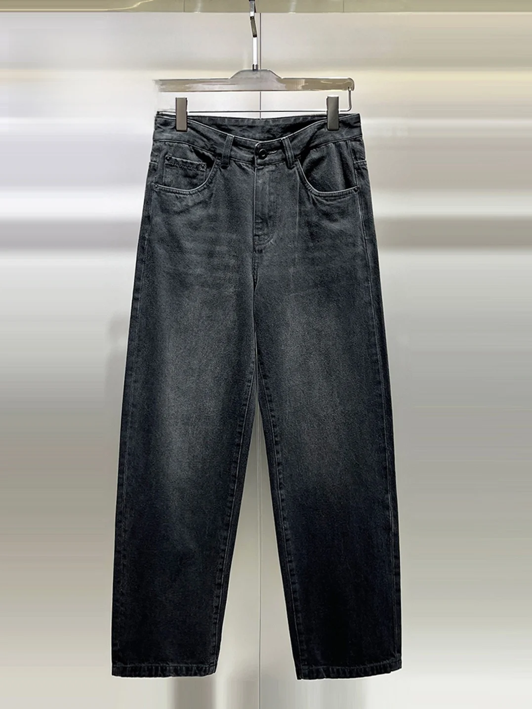 

Повседневные джинсы прямого кроя с эффектом потертости для мужчин, универсальные, свободного кроя, черные, серые, длинные брюки, осенне-зимние, модные, брендовые, простые