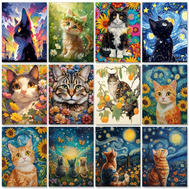 

RUOPOTY Frame Painting By Numbers Kits Cat Picture With Numbers For Adults Beginner Animals Modern Wall Art Home Decors