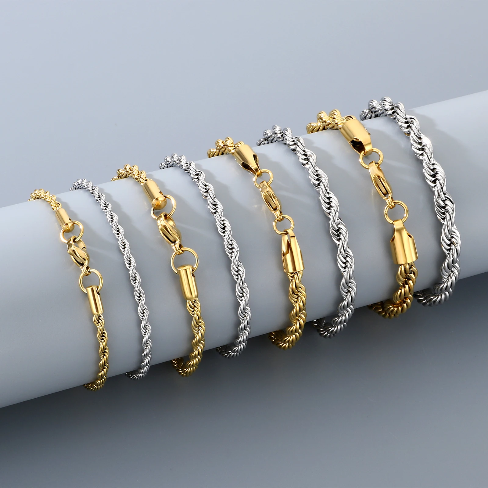 5pcs/lot Wholesale 3/4/5/6mm Rope Chain Bracelet Necklace Set Stainless Steel 304 Classic Fashion Jewelry
