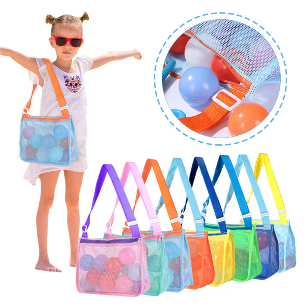 

Protable Outdoor Beach Bag Children Toys Storage Sundries Bag Eco-friendly Zip Hollowed Out Mesh Plastic Bag Kids Sand Away