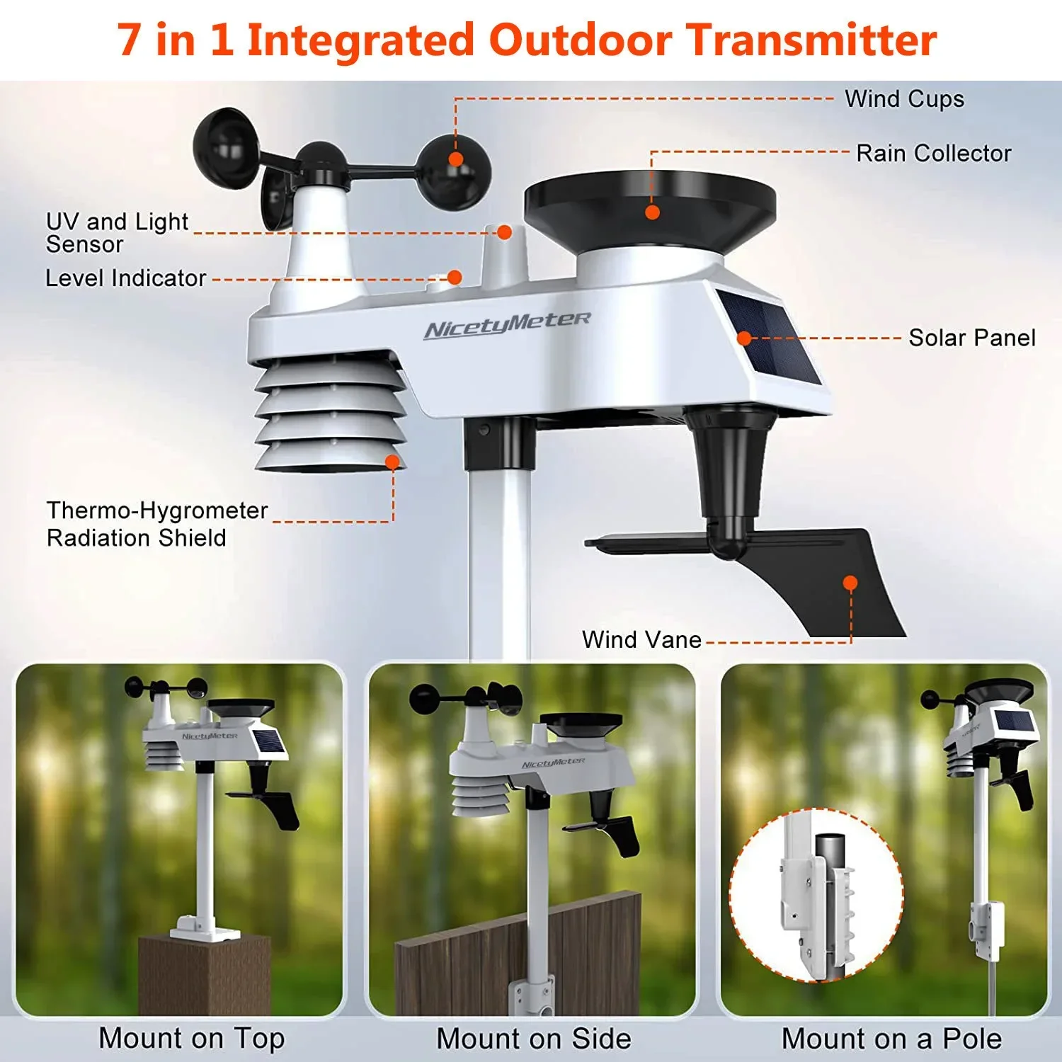 0310 Professional WiFi Weather Station Internet Wireless with Outdoor Sensor Rain Gauge Smart Life Weather Forecast Wind Gauge