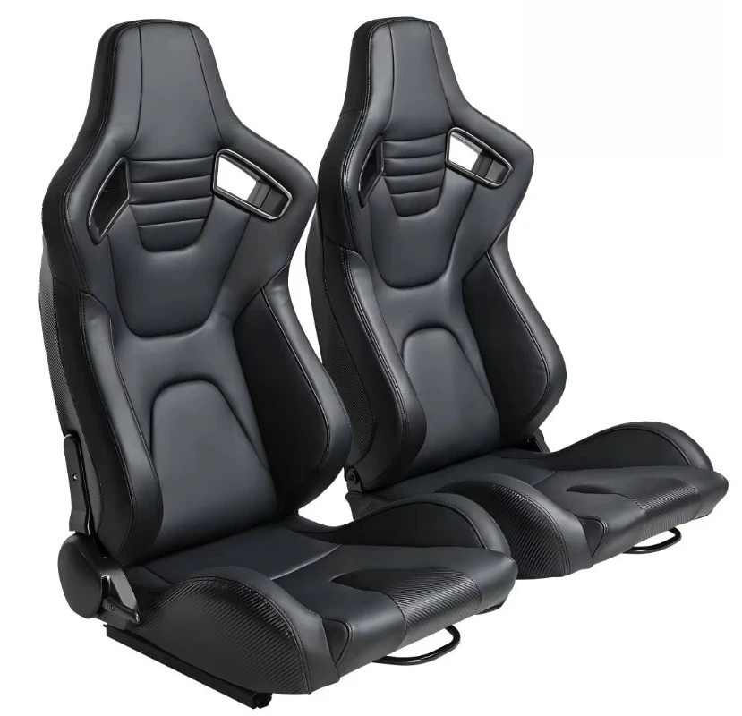 Picture 3: Racing Seats Pair With Dual Lock Sliders Black Red Universal Back