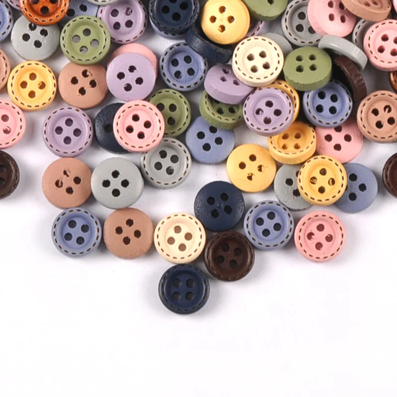 100pcs 10mm 혼합 된 나무 장식 단추 바느질 의류 Scrapbooking 공예 홈 장식
