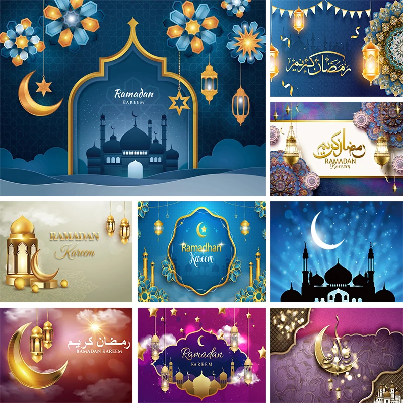 

Night Ramadan Mosque Backgrounds Cloth for Photography Muslim Islam Party Decorations Kareem Mubarak 2024 Banner Backdrops Vinyl