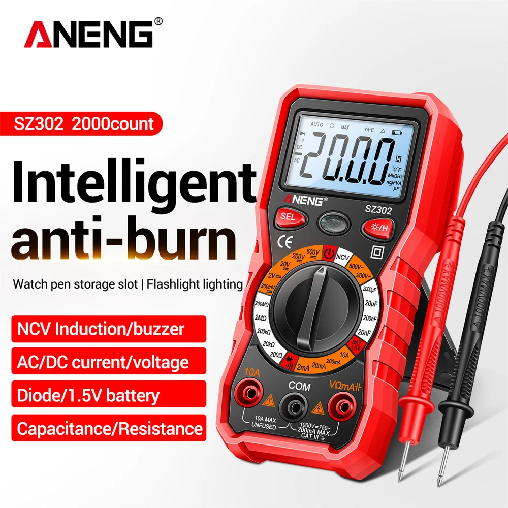 ANENG SZ302 Digital Multimeter Professional AC/DC Votage Tester NCV Detector Resistance tester Capacitance TestMeter Ohm Ammeter