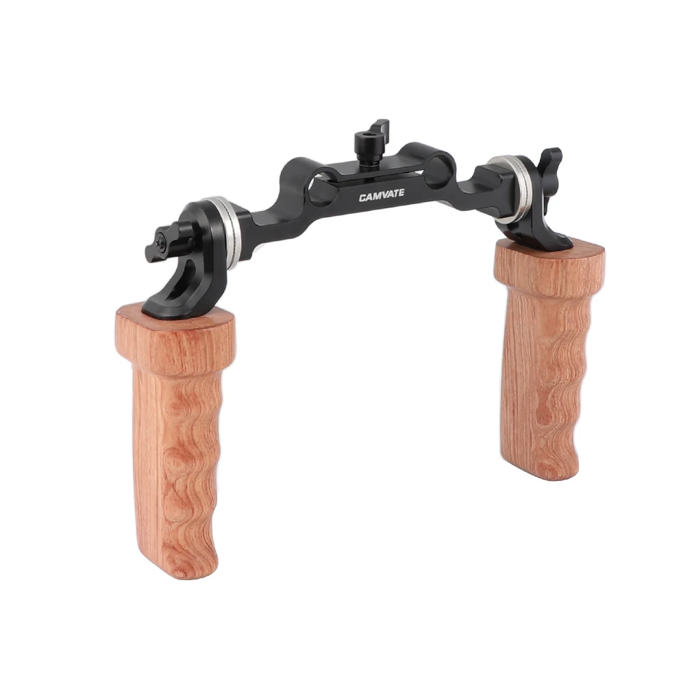 HDRIG ARRI Rosette Wooden Handgrip Pair (Wood) With 15mm Railblock For DSLR Shoulder Mount Rig