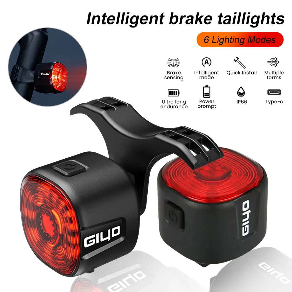 

Bike Taillight Brake Sensing USB Rechargeable MTB Road Bike Tail Light IP66 Waterproof LED Night Cycling Safety Warning Lamp