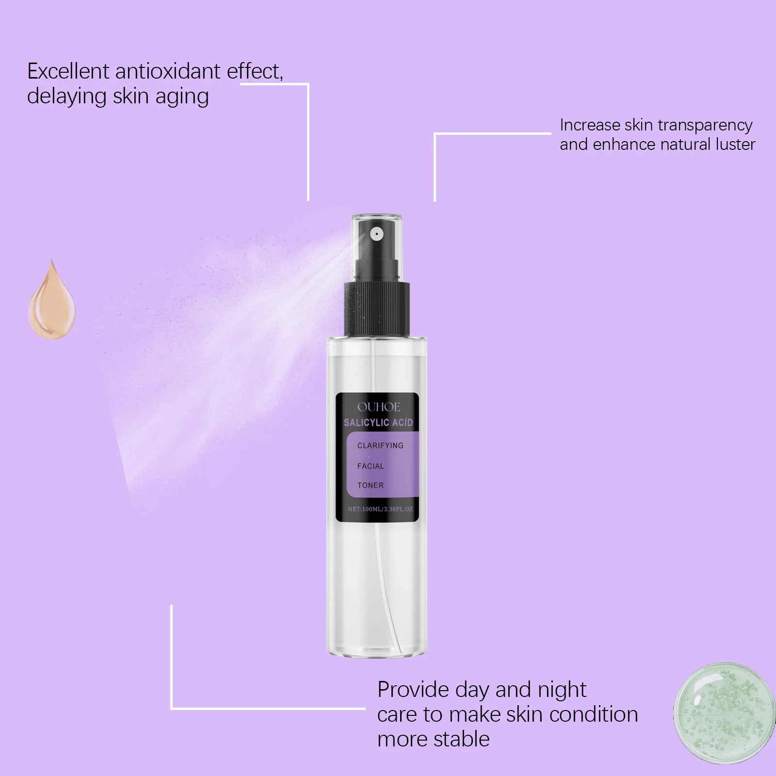 

Salicylic Acid Moist Toner for Winter Skin Care Hydrating Softening Skin Firming Pore Balancing Oil Control Water