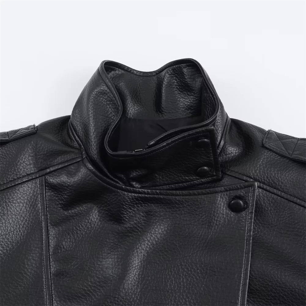 Nuova giacca da donna con colletto rialzato a maniche lunghe in similpelle stile motociclistico casual da donna autunno e inverno