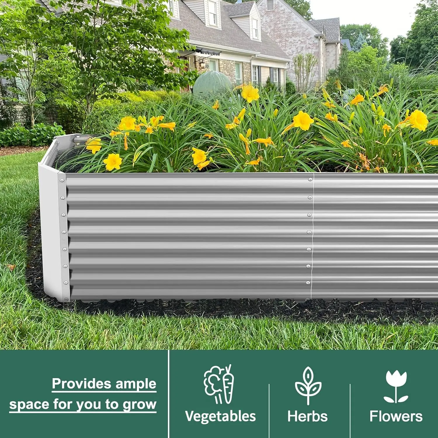 8x4x2 ft Galvanized Raised Garden Bed Kit, Large Metal Planter Box for Outdoor Vegetables