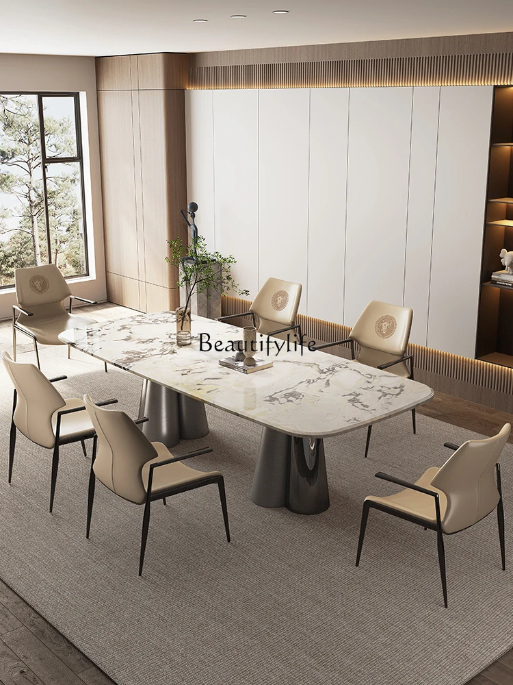 Mild Luxury Marble Dining Table Rectangular Simple High-End Imported Natural Luxury Stone Dining Table