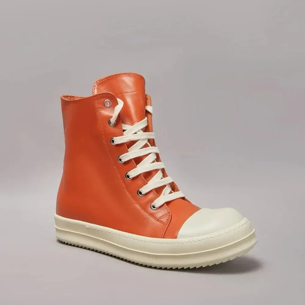 

Ro Luxury Boot Orange Leather High Top Shoe Design Sneaker Men Shoes Zipper Women Ankle Boots Suede Casual Sneakers