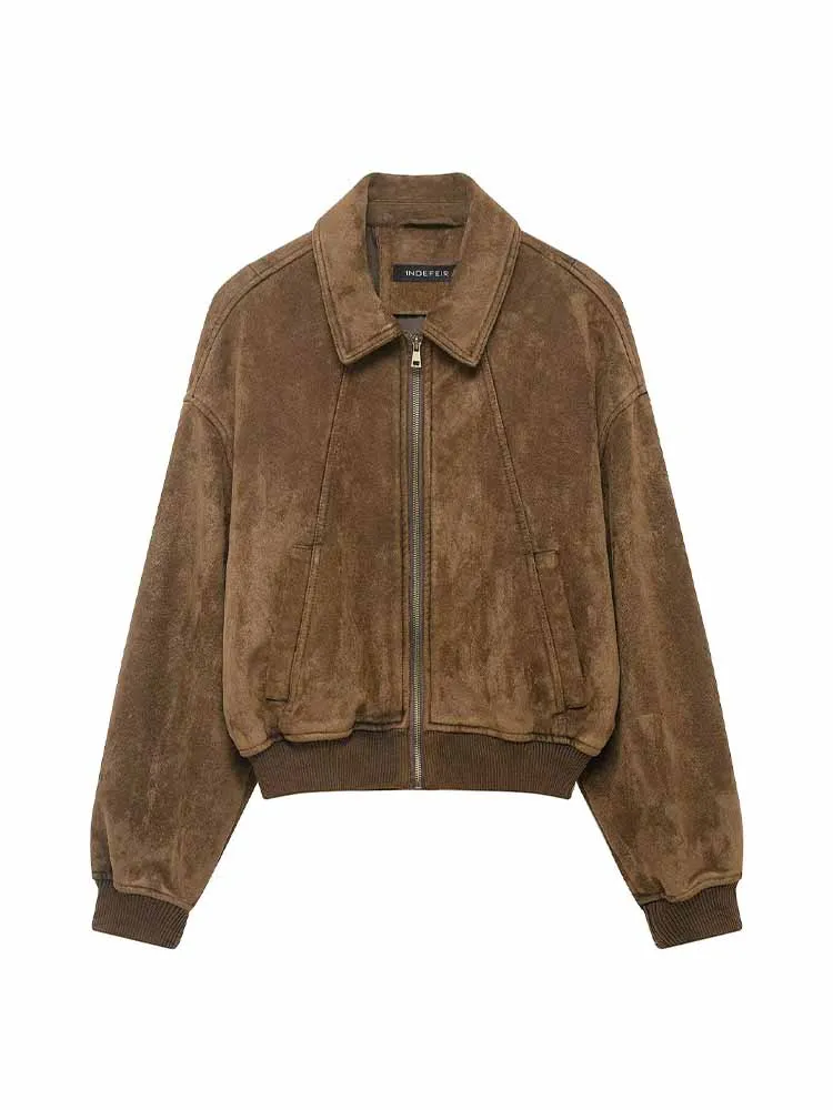 

HH New Fashion Female Versatile Casual Coat Woman Comfortable Long Sleeves Lapel Solid Suede Texture Street Jacket