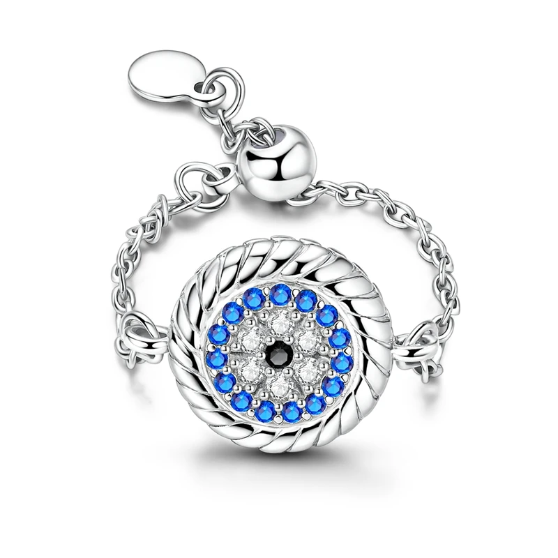 

Original 925 Sterling Silver Guardian Eye Adjustable Chain Open Rings For Women Girls Jewelry Birthday Anniversary Gifts