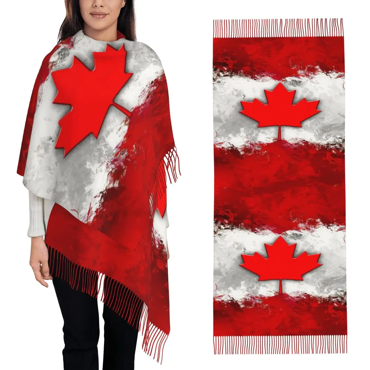 

Шарф с флагом Канады и глобусом, шарфы с кисточками для женщин, мягкие теплые шали и накидки, большая осенне-зимняя шаль