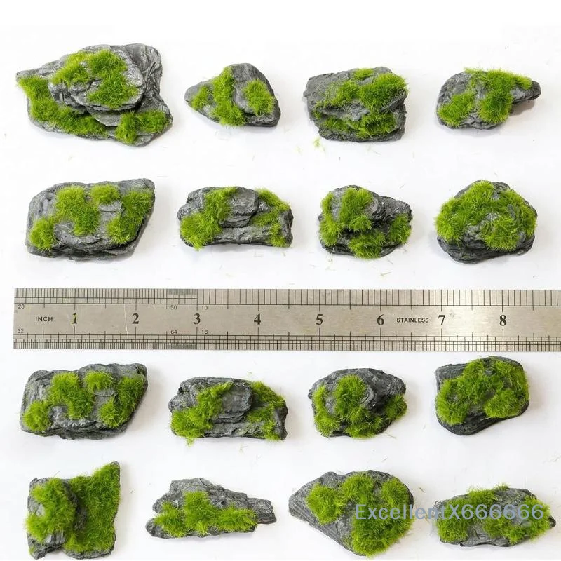 Eco-friendly Moss Covered Irregular Simulation Rocks 1/5Pcs Mini Decor for Bonsai Fairy Garden Landscaping
