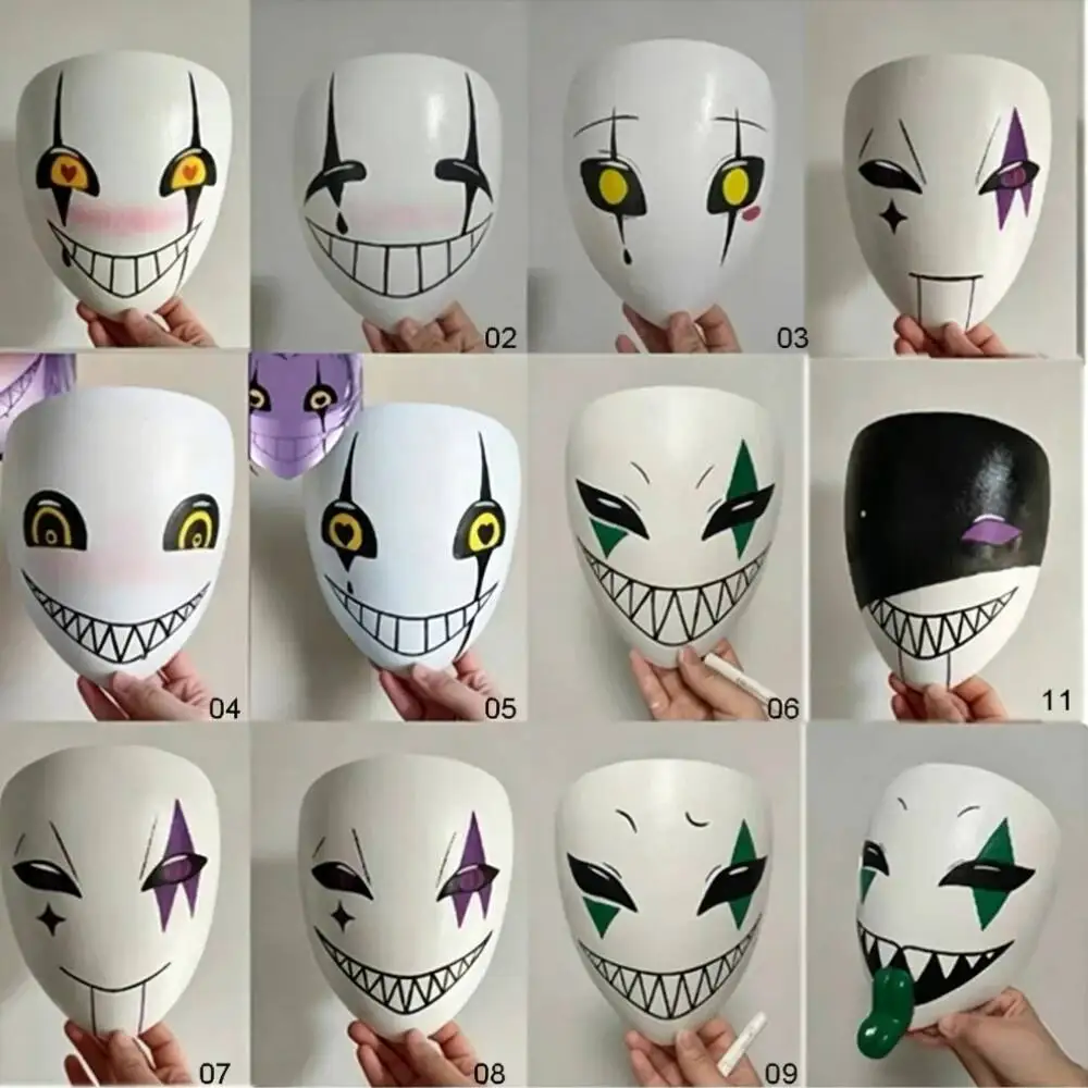 Máscara de Payaso de Circo, Estilo Pierrot y Arlequín, Hecha a Mano, con 16 Expresiones y Patrones Dibujados a Mano, para Cosplay, Juego de Rol y Halloween