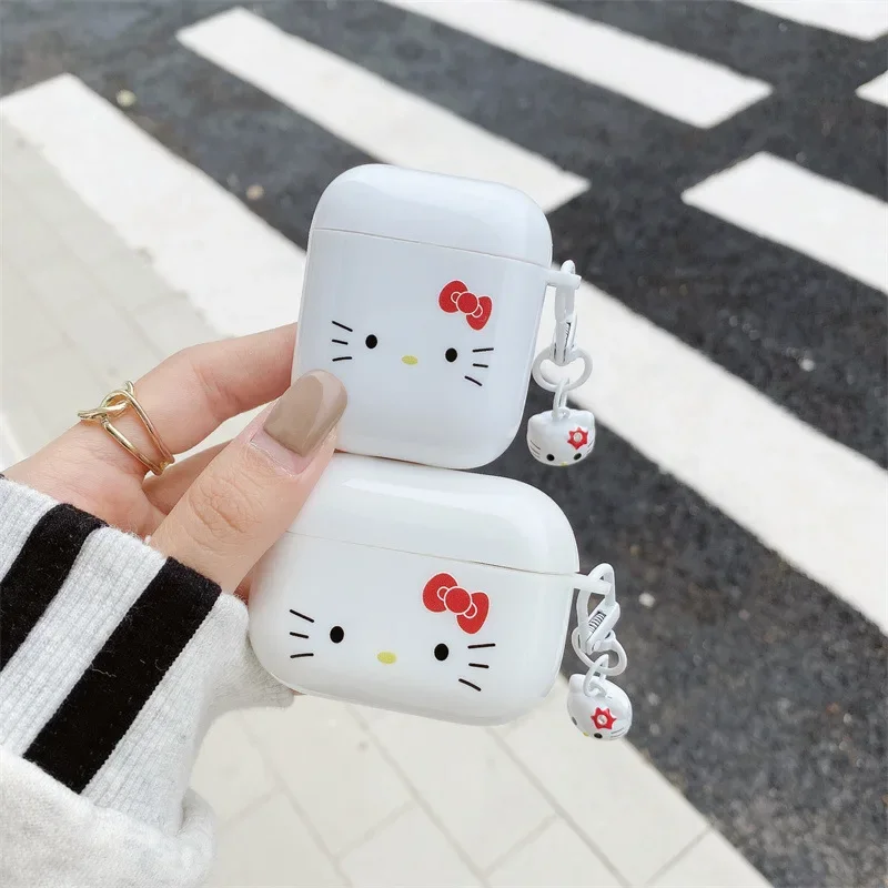 Hello Kitty White For Airpods Pro 2 Case,Soft TPU Protective Earphone Cover For Airpod 1/2/3 With Small Bell Kitty Keychain Girl