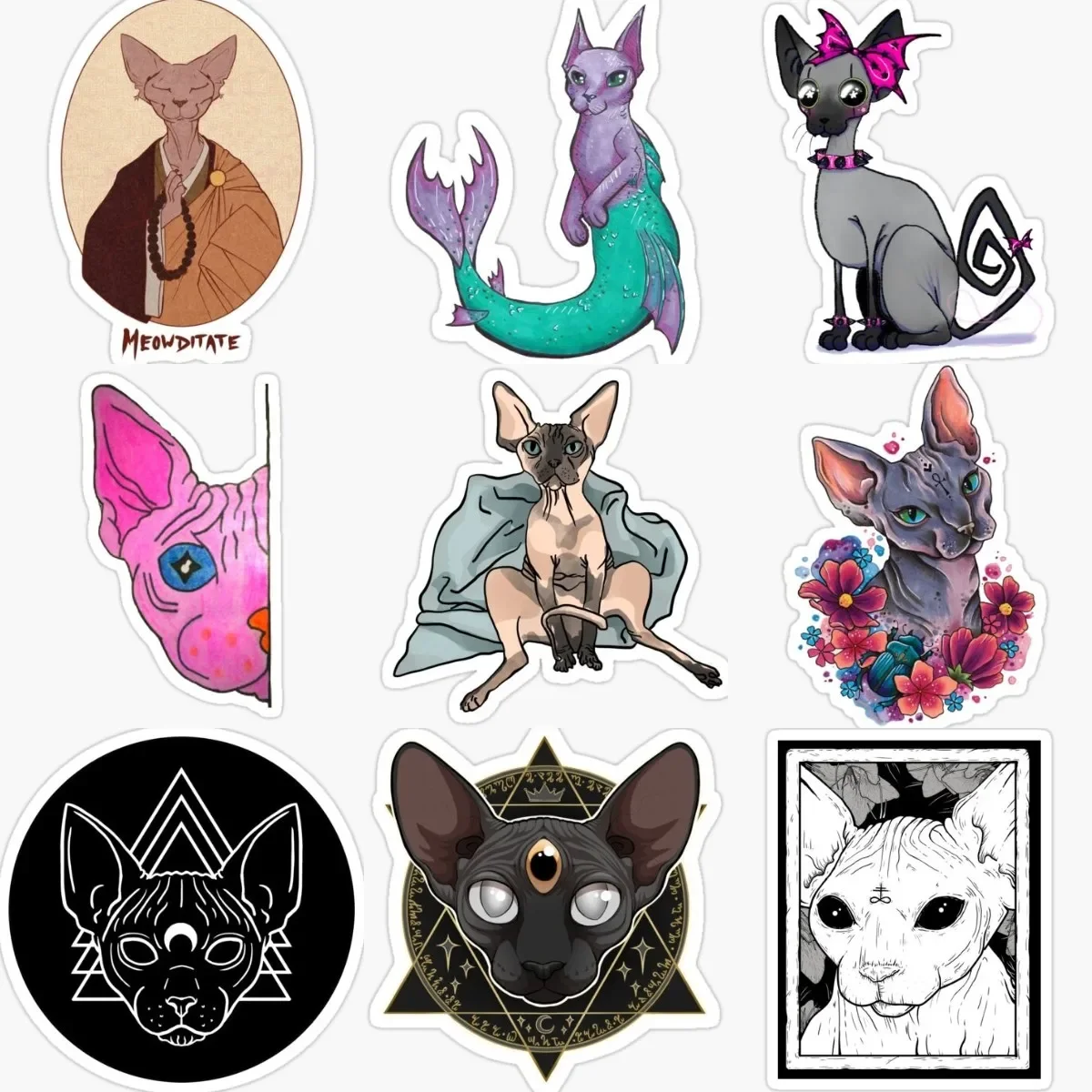 Creative Sphynx Cat Personalized PVC Stickers Accessories for Decorate Car Helmet Camper Bumper Table Motorcycle Off-road Window