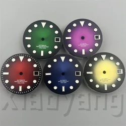 29mm Black Purple Gradient Watch Dial Black Blue Green Red Dial White Index Fit NH35 Movement Crown At 3/3.8 o'clock Date Window