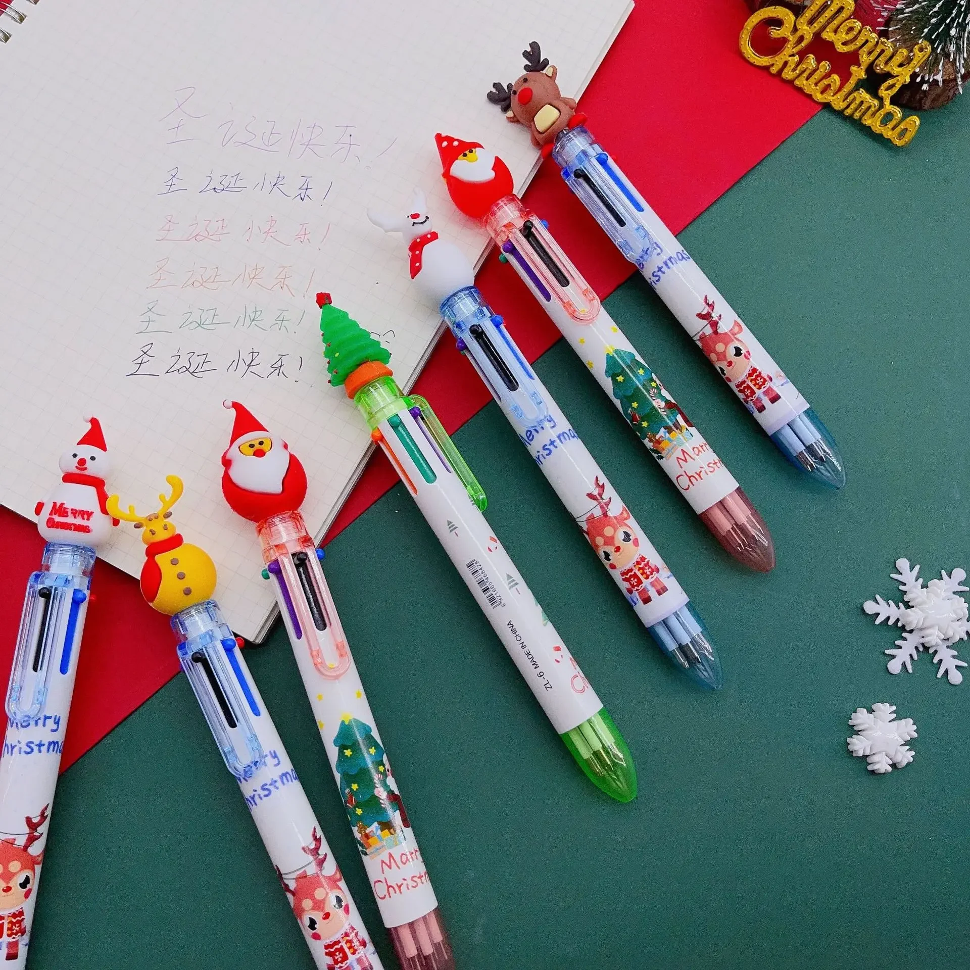 1/2/3Pcs Christmas Ballpoint Pen Cartoon Santa Claus Reindeer 6/10 Colors Gel Pens Children's Writing Supplies Stationery Gift