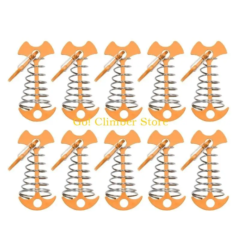 Q84C 10Pcs Windproof Fishbone Deck Anchors Peg Spring Guyline Tensioner Cord Adjuster Deck Planks Board Tent Stake Enduring