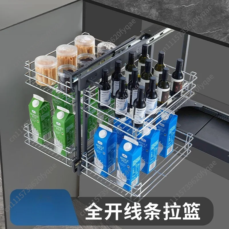 Full Extension Corner Double-Tier Drawer-Style Cabinet Pull-Out Storage Basket for Kitchen Seasoning Snack & Pantry Organization