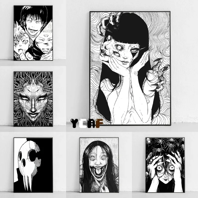 Black Manga Art Poster Canvas Printing Black Manga Horror Wall Art Prints Horror Manga Wall Decoration Home Room Wall Decoration