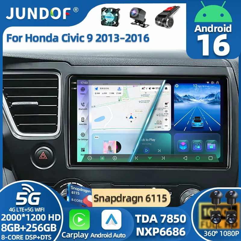 

Android 16 Car Radio For Honda Civic 9 2012 2013 2014 2015 Qualcomm Multimedia Stereo Video Player 4G LTE 5G WIFI GPS NAVI QLED