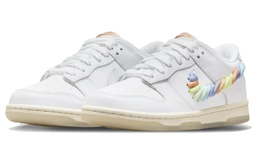 Nike Dunk Low SE Rainbow Lace Swoosh White GS Sneakers shoes With Original Box