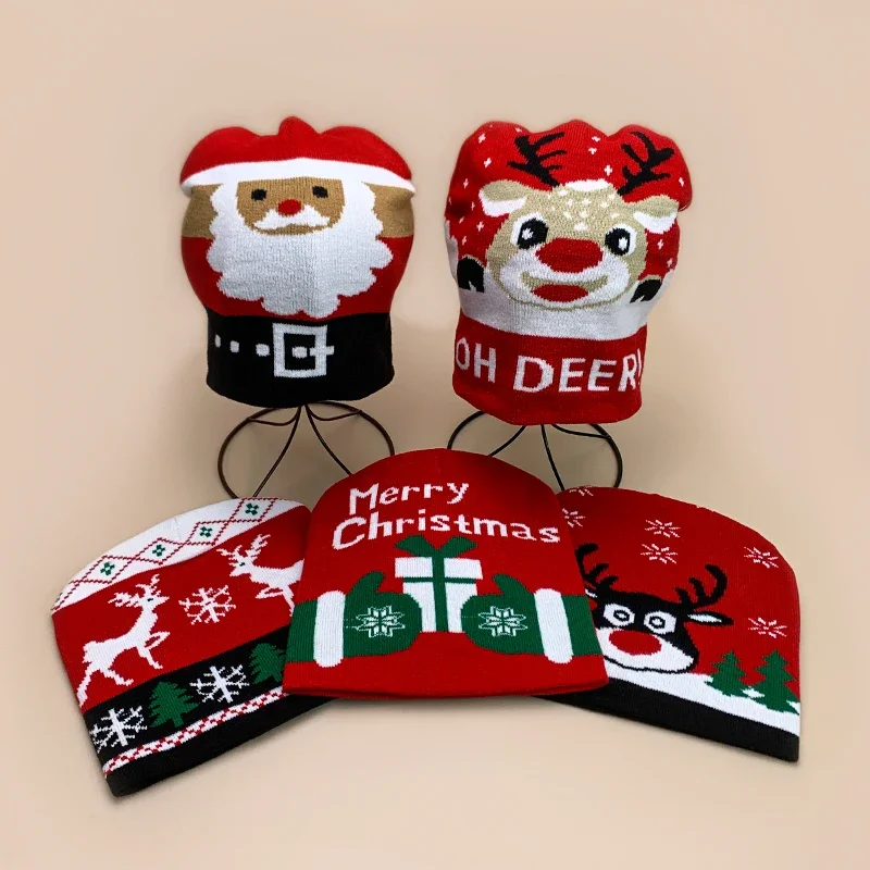 Christmas Elk Santa Claus Knitted Hats Autumn and Winter New Color Block Warm Cartoon ins Versatile Hip Hop Fashion Cute Beanies