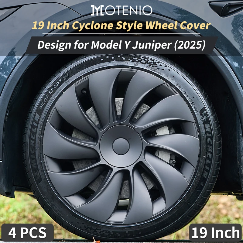 

MOTENIO 4PCS Для Model Y Juniper 2025 Колпак на колесо 19 дюймов Performance Замена колпака ступицы Полный обод Крышка Текстура Матовый Чёрный