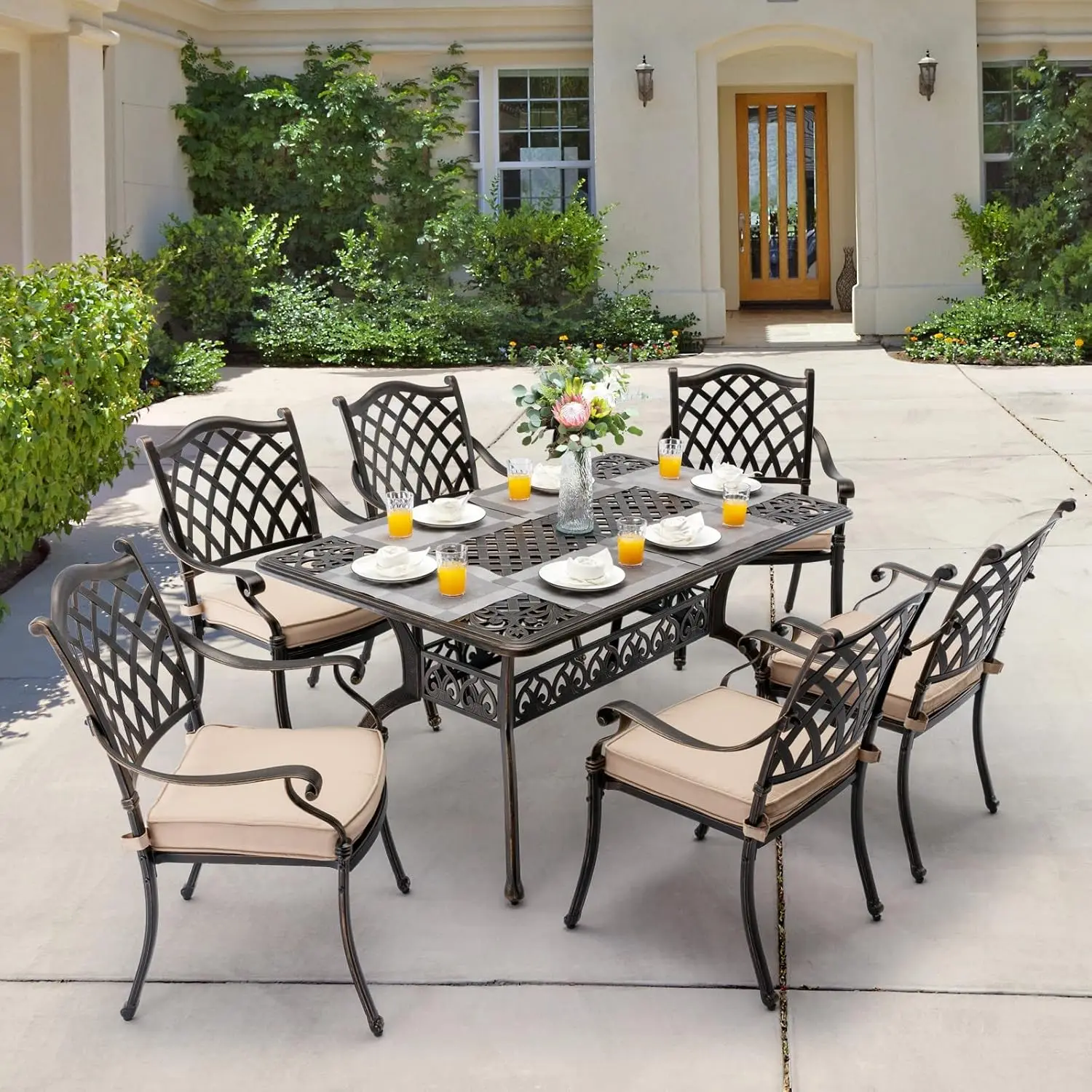 

7-Piece Cast Aluminum Outdoor Table and Chairs, Antique Bronze Patio Dining Sets Include 60" Large Patio Dining, Customized