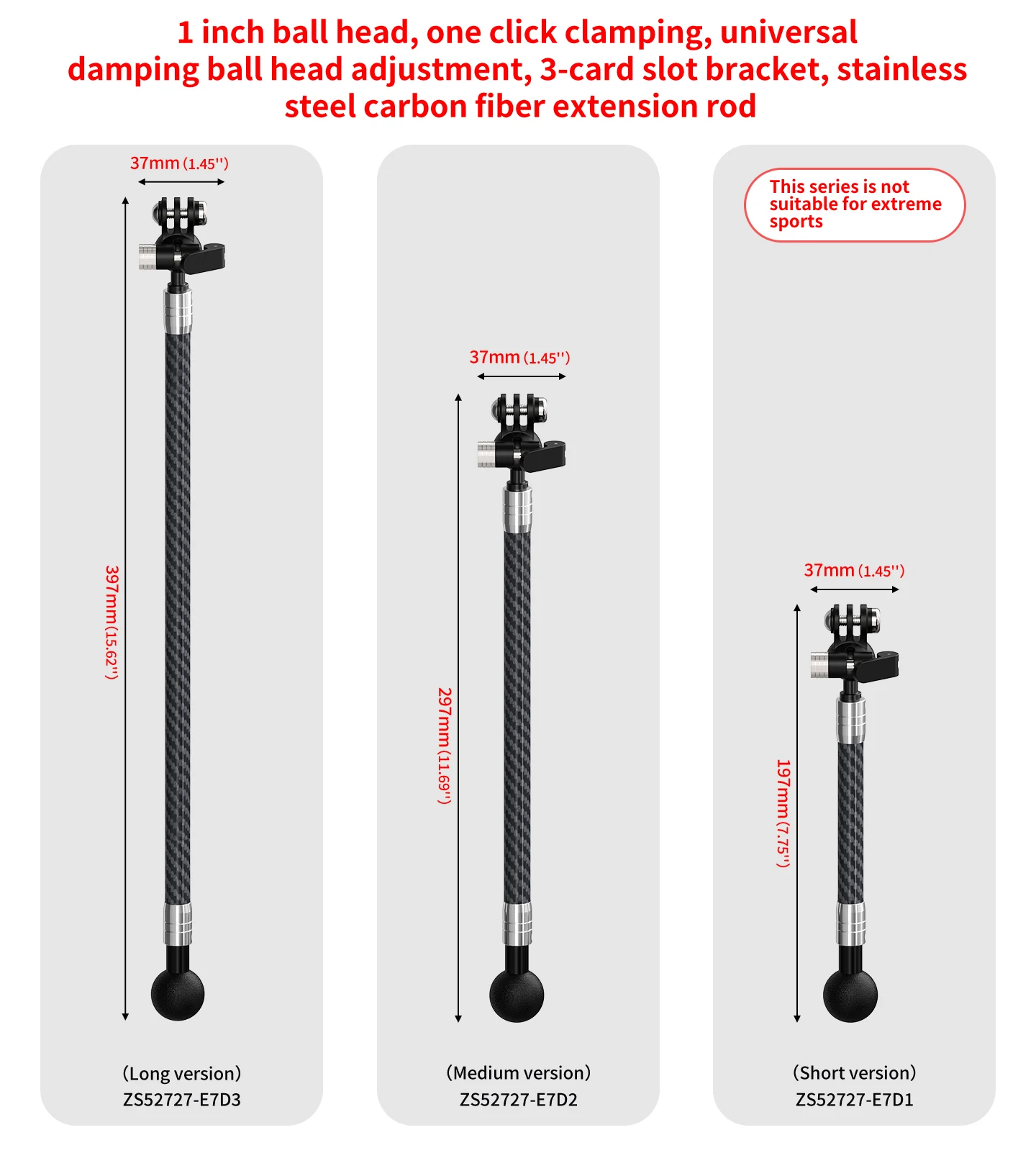 D12mm Carbon Fiber Tube Action Kamera Stativ Einbeinstativ Ausziehbare Selfie Stick Pole für GoPro 13 12 11 10 9 für Insta360 X2 X3 – Detail 14