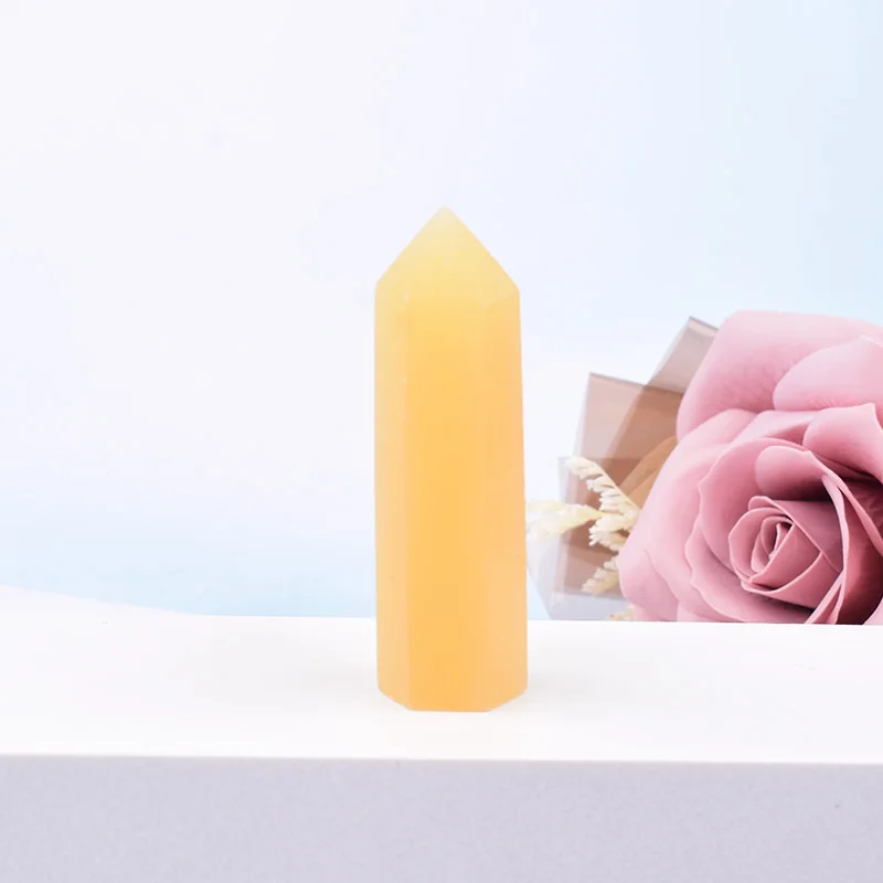 1Pc 50-80mm Natural Yellow AventurinePolished Crystal Point Hexagonal Obelisk Quartz Wand Beautiful Ornament For Home Decoration