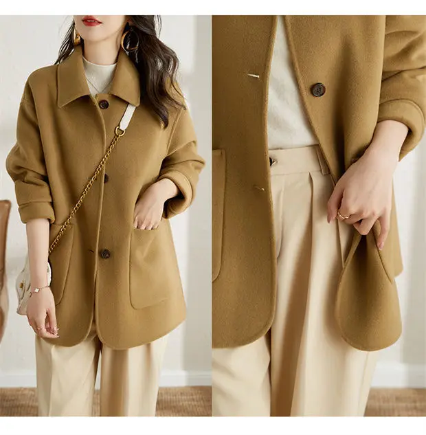 Women Wool Mid Length Coats Jackets Blends Turn Down Collar Coat Solid Y2k Streetwear Jacket Work Outerwear Autumn Winter
