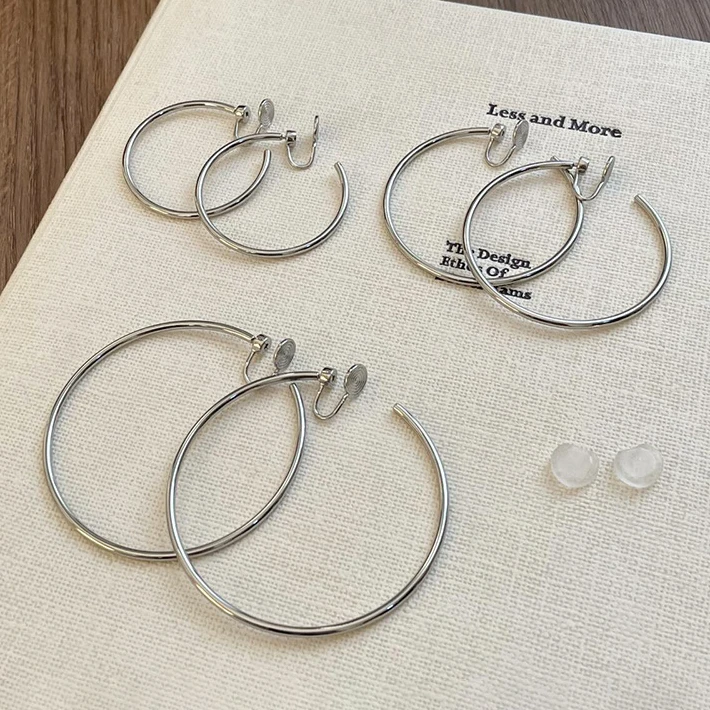 

PONYKISS 925 Sterling Silver 4/5/6CM Minimalist Round Clip Earrings for Women Classic Fine Jewelry Geometric Accessories