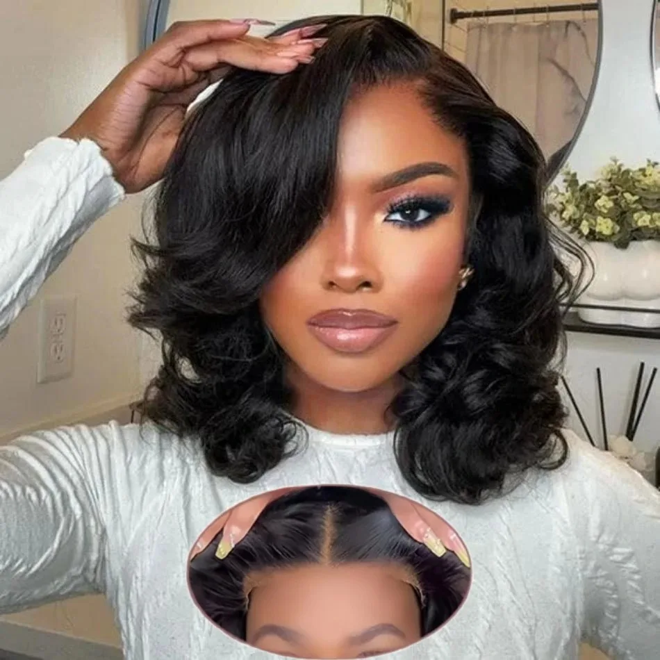 250% Short Bob Body Wave Wig Glueless Wig Lace Frontal Wig 5x5 Ready To Wear Human Hair Wigs Pre Plucked Closure Lace Front Wigs