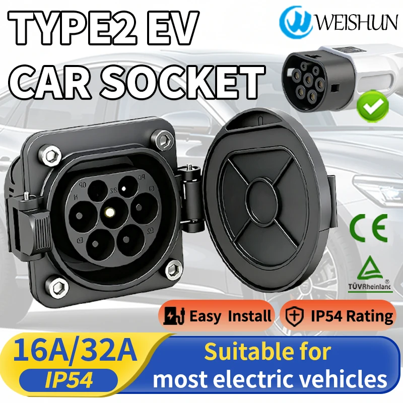 WEISHUN EVSE Typ2 Stecker 16A/32A 1P/3P für Elektrofahrzeug-Ladeanschluss IEC 62196 Typ 2 Steckdose EV-Ladeanschluss