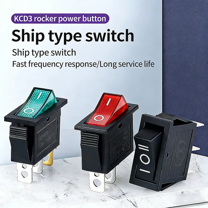 

1 шт. тумблер KCD3, 3-контактный, ON-OFF-ON, 2 положения, с подсветкой, 16А 250В, 20А 125В, AC, электрический выключатель