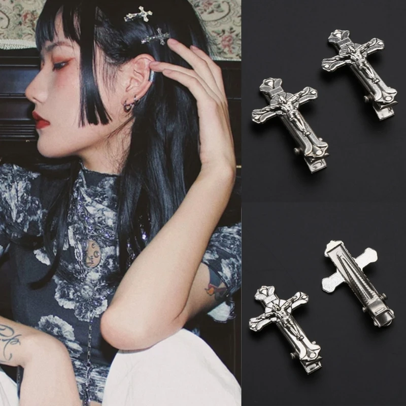 Gothic for Cross Bangs Duckbill Clip Vintage Hair Barrettes Halloween Trendy Ponytail Decor Non-Slip Cosplay Hair Side