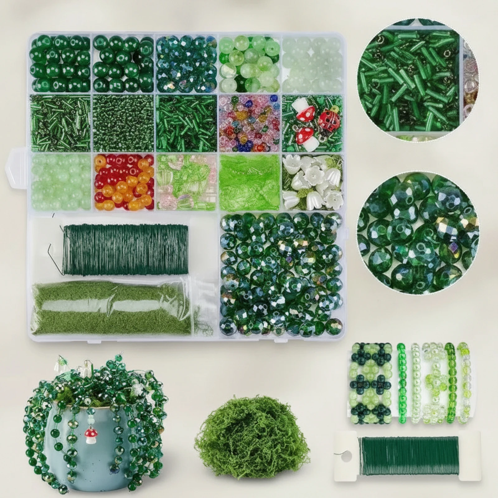 Beaded Plant Kit Hanging Beaded Plant Making Kit Handmade Green for Crafters, Home Decor, Window Display