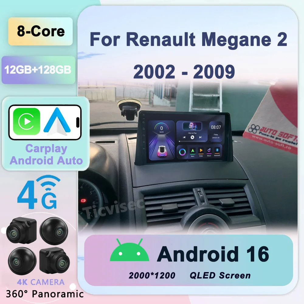 

2 Din Android 16 Car Stereo Radio For Renault Megane 2 2002-2009 Multimedia Video Player Carplay GPS Stereo RDS Auto DVD