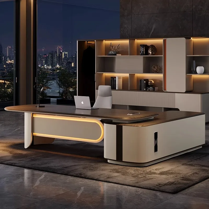Modern Industrial-Style Extendable MDF Executive Desk Wooden Office Table for Home Commercial Use in Office Building Study Hotel