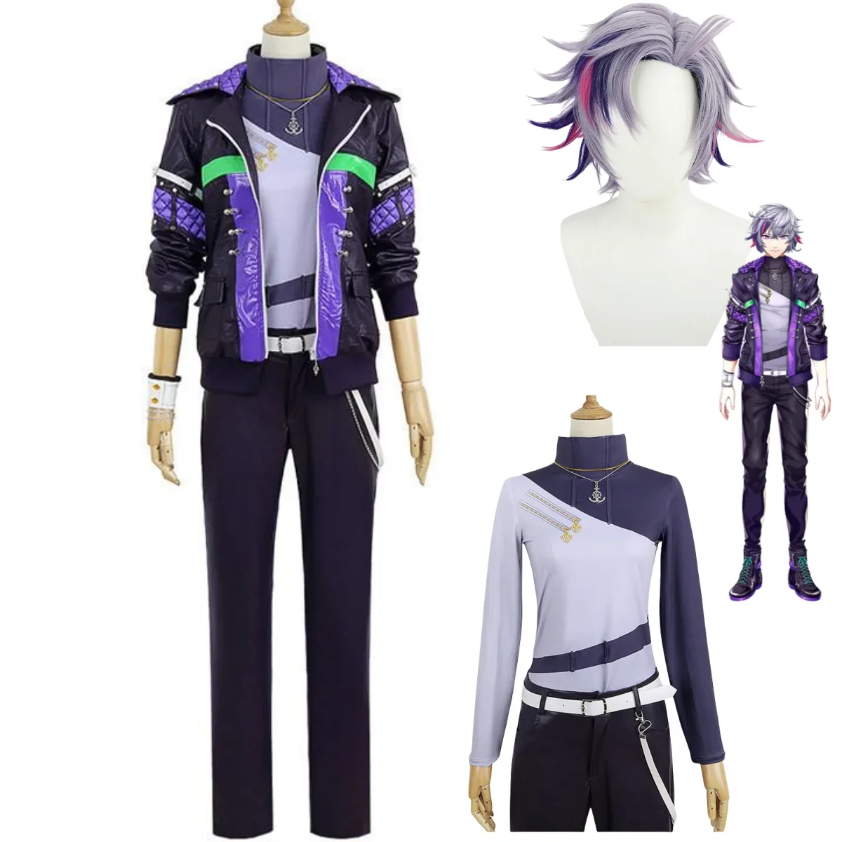 Anime Virtual Nijisanji Fuwa Minato Cosplay Costume Wig Daily Hip Hop Uniform Man Woman Carnival Halloween Suit