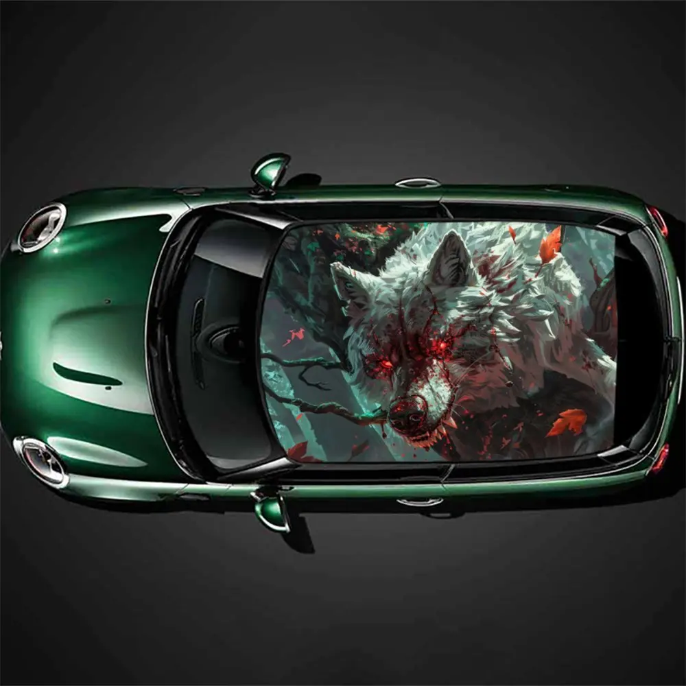 

Wounded Faces All Covered in Blood; The Wolf Warrior.，Gift, DIY, Car Vinyl Wraps, Premium PVC Car Roof Decals, SUV and Van Racin