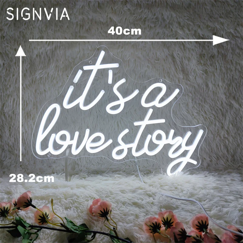 It Is A Love Story Neon Sign USB LED Light Art Aesthetic Bedroom Decor for Couples Birthday Wedding Party Gift Neon Sign Lights