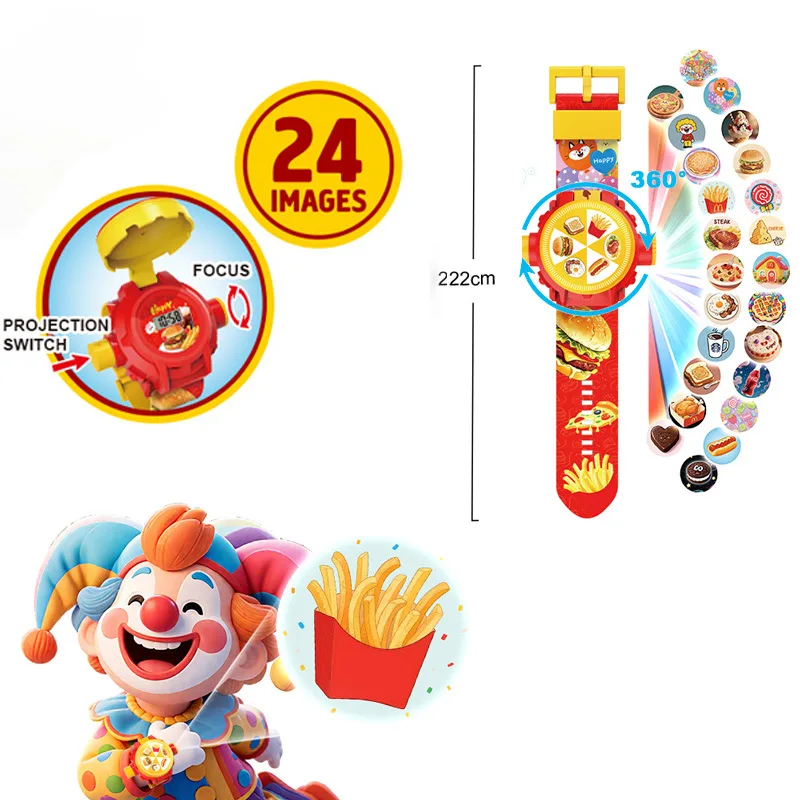 Nuovi 24 simpatici modelli proiettore orologi per bambini per bambini pizza cibo tema orologio per bambini orologio digitale giocattoli per studenti regali