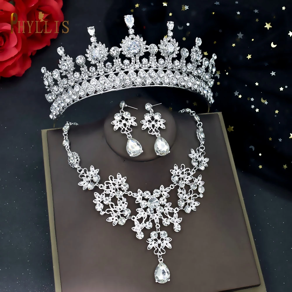 

Свадебные ювелирные наборы A67 с кристаллами для невесты, роскошное ожерелье с короной и серьги, набор ювелирных украшений, Женская тиара, африканские ювелирные изделия для женщин